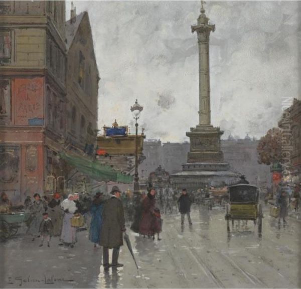 Place De La Bastille Oil Painting by Eugene Galien-Laloue