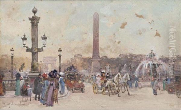 Place De La Concorde Oil Painting by Eugene Galien-Laloue