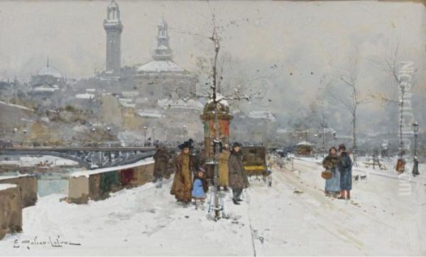 Winter Le Trocadero Oil Painting by Eugene Galien-Laloue