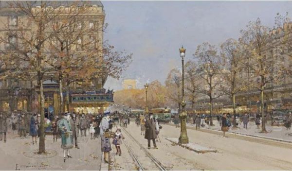 Les Champs-elysees Oil Painting by Eugene Galien-Laloue