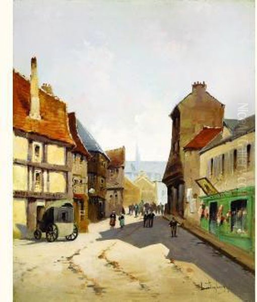 Rue De Village Animee Oil Painting by Eugene Galien-Laloue