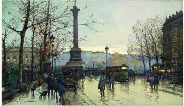 La Place Du Chatelet Oil Painting by Eugene Galien-Laloue