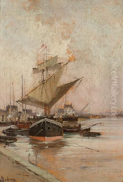 Harbour Scene With Shipping Oil Painting by Eugene Galien-Laloue