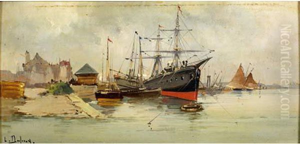 Bateaux Au Port Oil Painting by Eugene Galien-Laloue