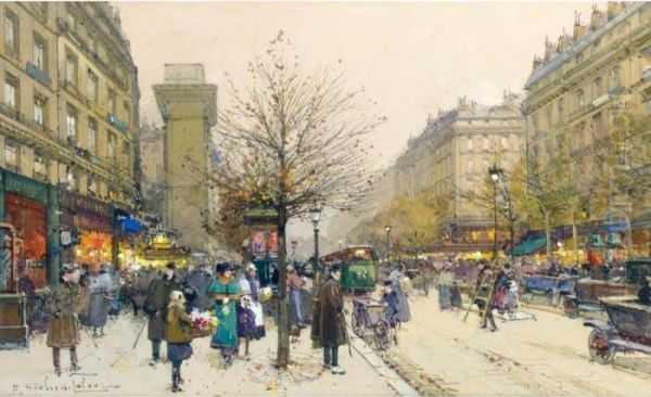 Porte St Denis Oil Painting by Eugene Galien-Laloue