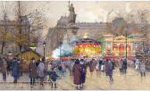 Place De La Republique Oil Painting by Eugene Galien-Laloue