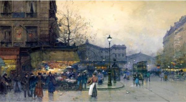 La Gare De L'est Oil Painting by Eugene Galien-Laloue