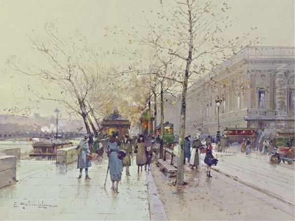 Quai Sarah Bernhart, Paris Oil Painting by Eugene Galien-Laloue