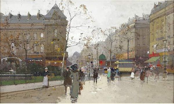 Animation Place Pigalle Oil Painting by Eugene Galien-Laloue