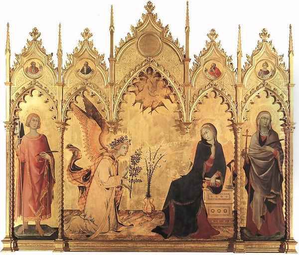 The Annunciation and Two Saints Oil Painting by Simone Martini