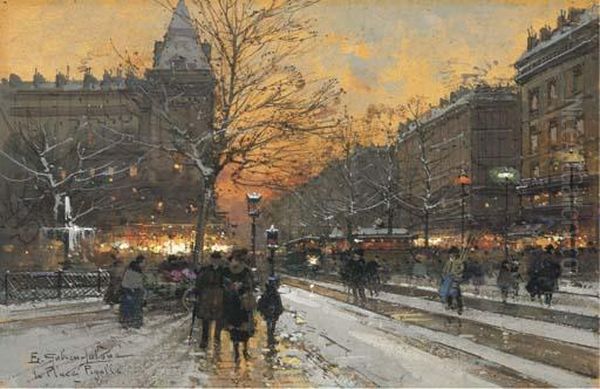 La Place Pigalle Oil Painting by Eugene Galien-Laloue