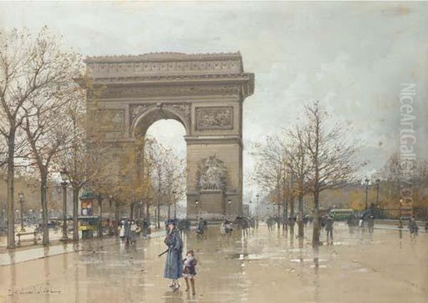 L'arc De Triomphe, Paris Oil Painting by Eugene Galien-Laloue