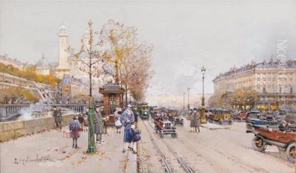 Vue Du Trocadero Oil Painting by Eugene Galien-Laloue