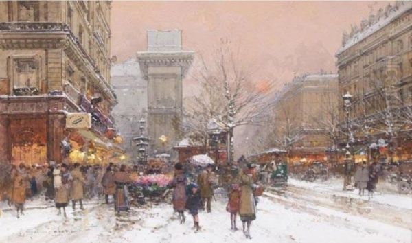 La Porte St Denis Oil Painting by Eugene Galien-Laloue