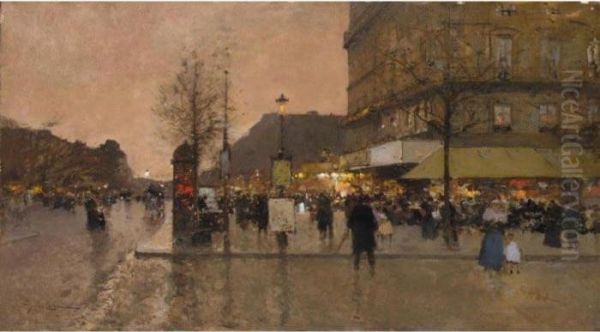 Les Grands Boulevards De Paris, Crepuscule Oil Painting by Eugene Galien-Laloue