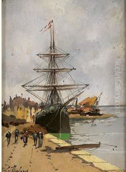 Bateau A Quai Oil Painting by Eugene Galien-Laloue