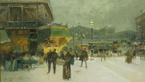 Gare De L'est Oil Painting by Eugene Galien-Laloue