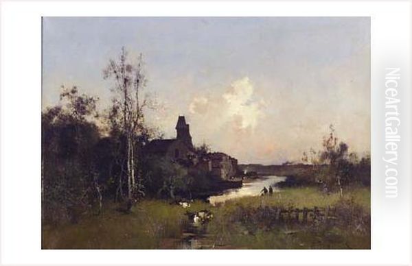 Pecheurs Au Crepuscule Oil Painting by Eugene Galien-Laloue