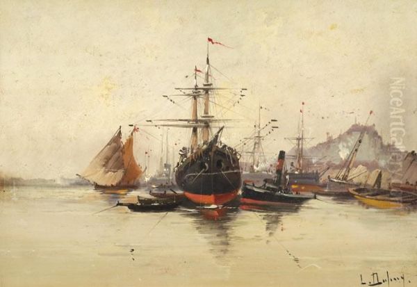 Bateaux Au Port Oil Painting by Eugene Galien-Laloue