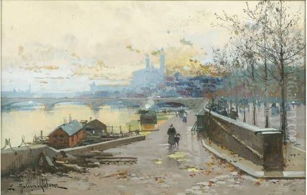 L'ancien Trocadero, Vu Des Quais Oil Painting by Eugene Galien-Laloue