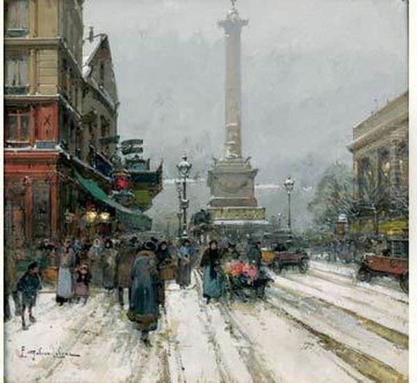 La Place De La Bastille Oil Painting by Eugene Galien-Laloue