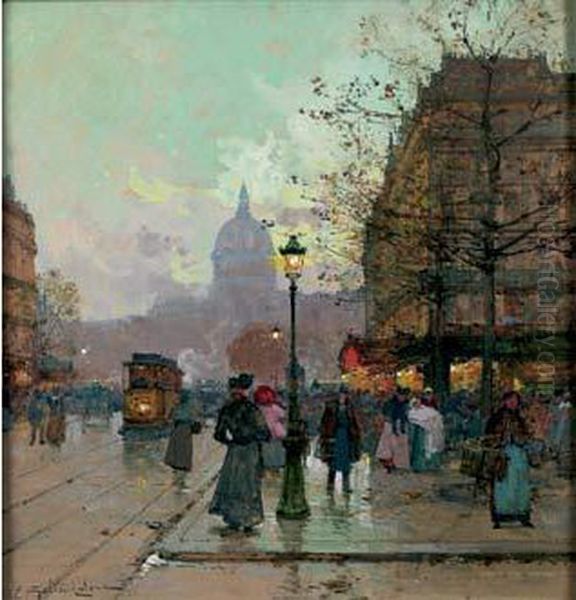 Boulevard Henri Iv A Paris Oil Painting by Eugene Galien-Laloue