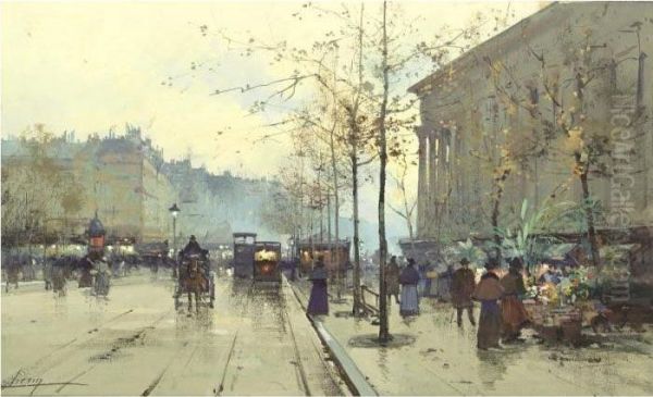 Marche Aux Fleurs A Madeleine En Ete Oil Painting by Eugene Galien-Laloue