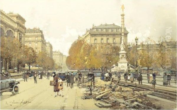 Place De Chatelet Oil Painting by Eugene Galien-Laloue