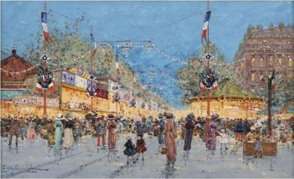 Foire Aux Paris D'epices - La Nation Oil Painting by Eugene Galien-Laloue