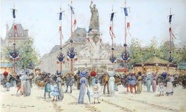 Bastille Day Celebration Oil Painting by Eugene Galien-Laloue