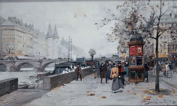 Vue Sur Le Pont Neuf Oil Painting by Eugene Galien-Laloue