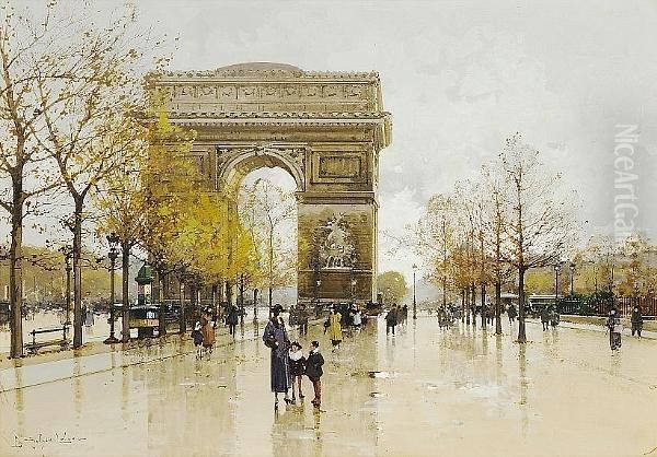 L'arc De Triomphe, Paris Oil Painting by Eugene Galien-Laloue