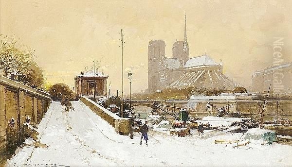 Notre Dame, Paris Oil Painting by Eugene Galien-Laloue