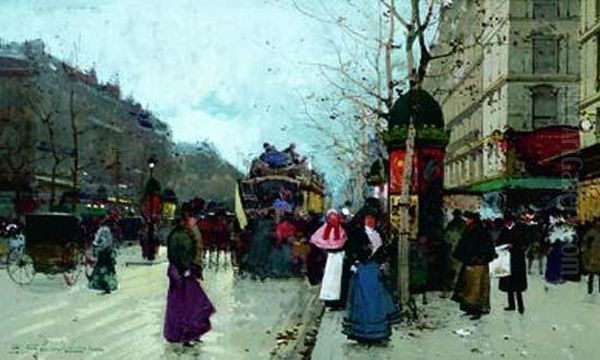 Les Grands Boulevards A Paris Oil Painting by Eugene Galien-Laloue