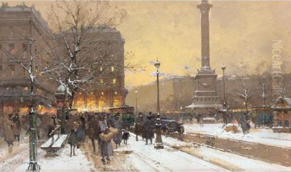 Place De La Bastille Oil Painting by Eugene Galien-Laloue