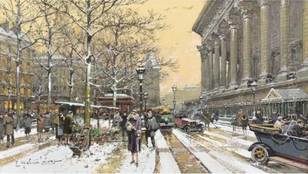 La Madeleine En Hiver Oil Painting by Eugene Galien-Laloue