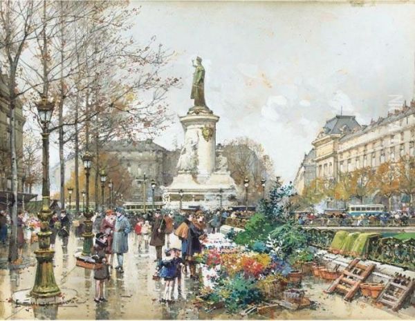 Place De La Republique Oil Painting by Eugene Galien-Laloue