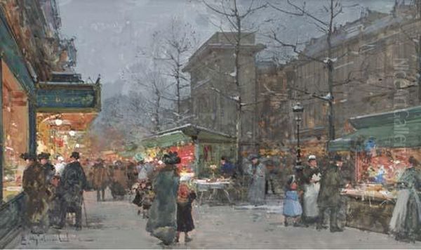 Un Boulevard Parisien, Le Soir Oil Painting by Eugene Galien-Laloue