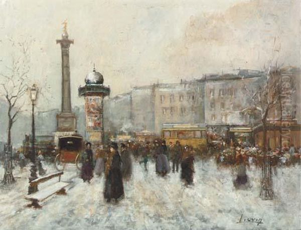 Paris Boulevard With Snow Oil Painting by Eugene Galien-Laloue