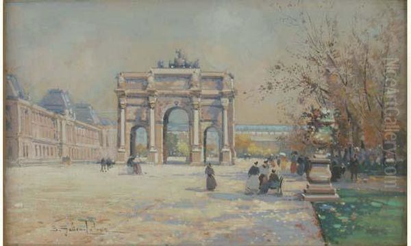 L'arc De Triomphe Du Caroussel Oil Painting by Eugene Galien-Laloue