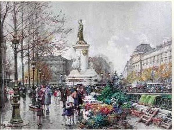 La Place De La Republique Oil Painting by Eugene Galien-Laloue