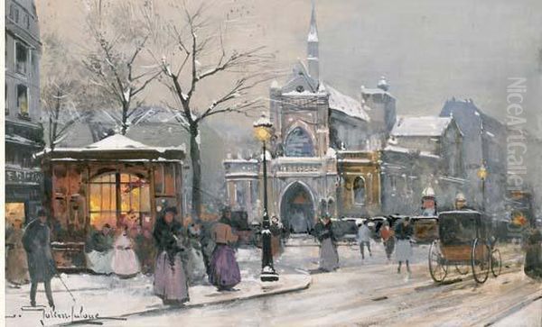 Eglise Saint Laurent A Paris Oil Painting by Eugene Galien-Laloue