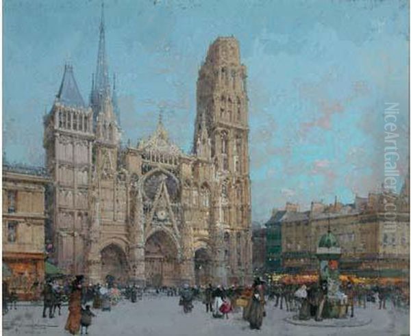 Le Parvis Anime Oil Painting by Eugene Galien-Laloue