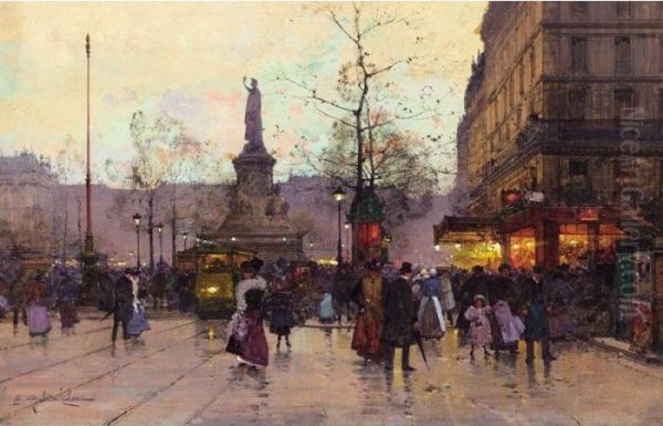 Paris, Place De La Republique Oil Painting by Eugene Galien-Laloue