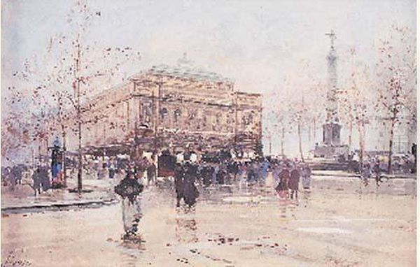 La Place Du Chatelet Oil Painting by Eugene Galien-Laloue