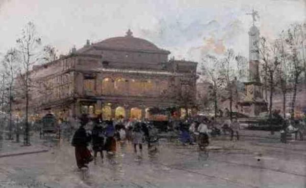 La Place Du Chatelet, Paris Oil Painting by Eugene Galien-Laloue