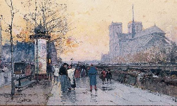 Notre-dame Vue Des Quais Oil Painting by Eugene Galien-Laloue