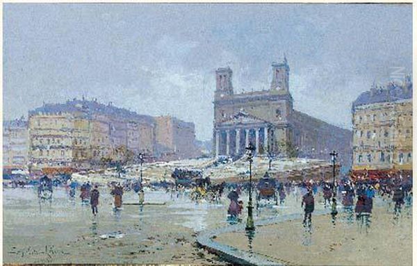 Eglise De Saint-vincent-de-paul A Paris Oil Painting by Eugene Galien-Laloue