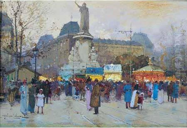 Place De La Republique Oil Painting by Eugene Galien-Laloue