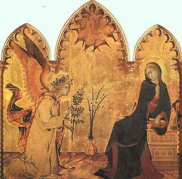 The Annunciation and the Two Saints (detail) 1333 Oil Painting by Simone Martini